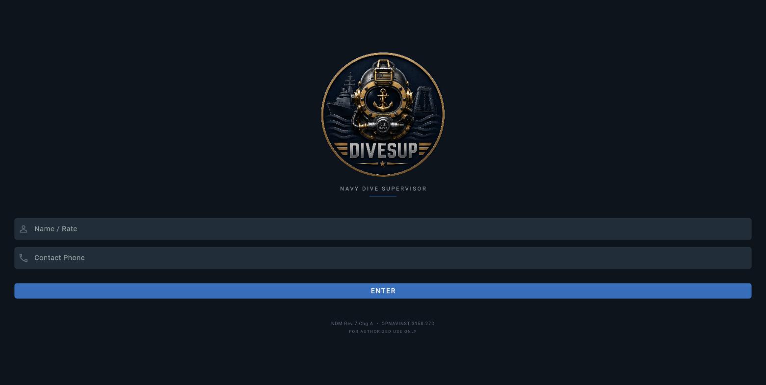 DiveSup entry screen