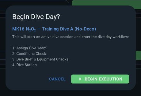 Begin dive day dialog
