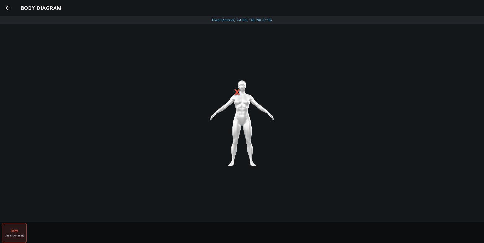 Marker placed on 3D body