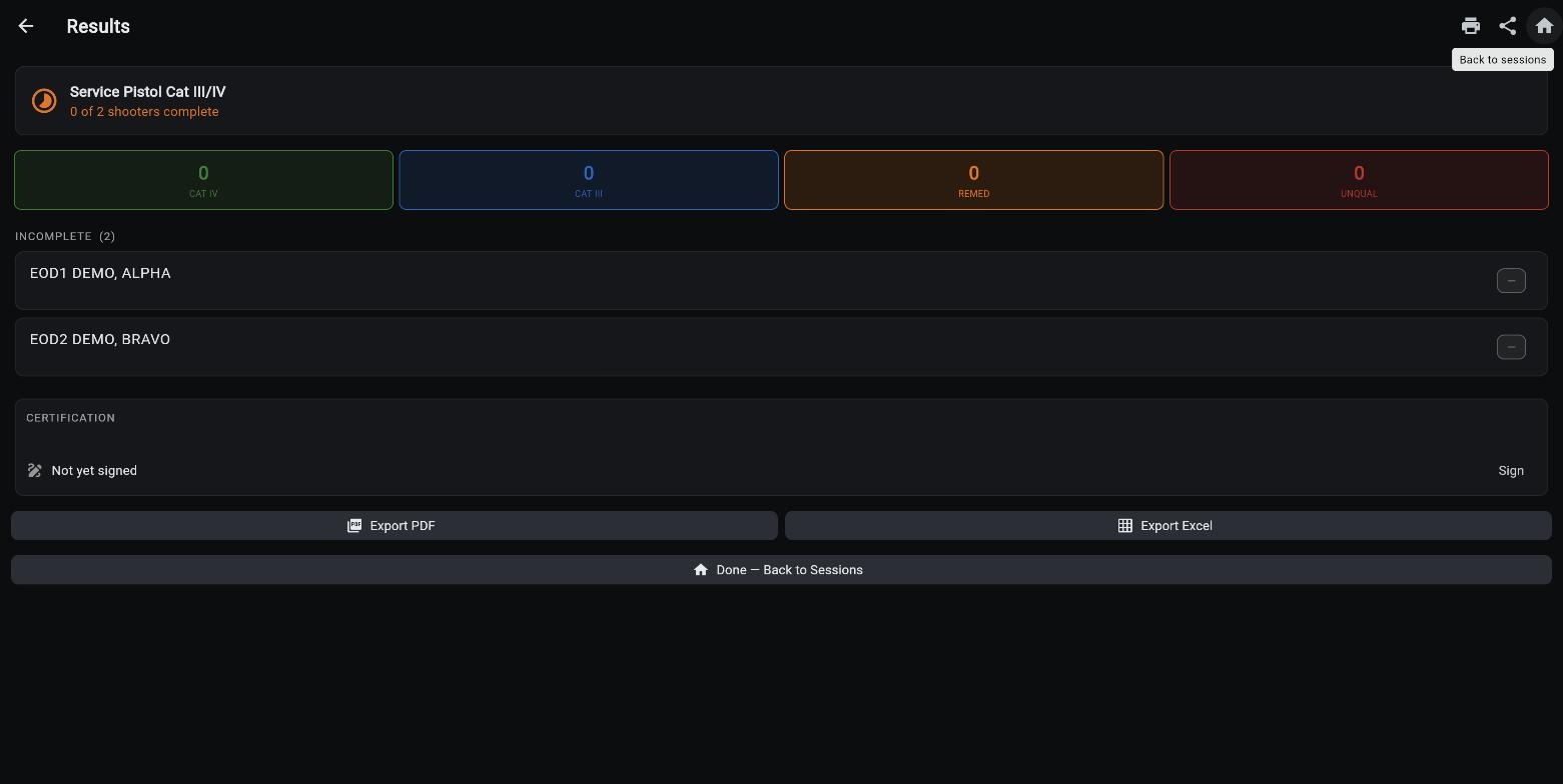 Results screen